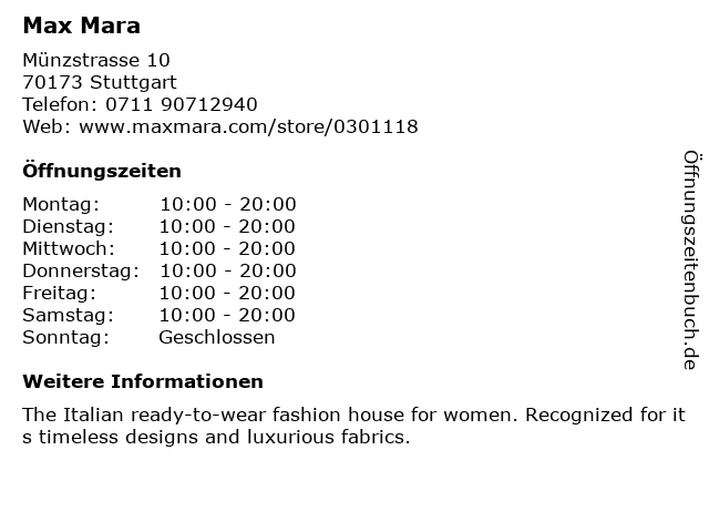 Max Mara in Stuttgart: Adresse und Öffnungszeiten