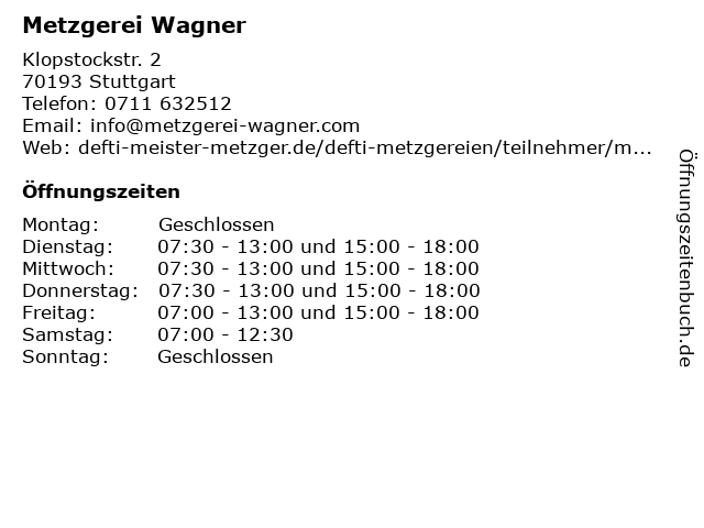 Metzgerei Wagner in Stuttgart: Adresse und Öffnungszeiten
