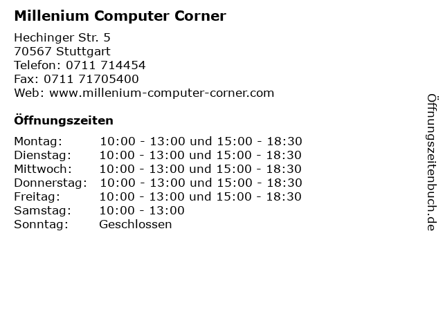 Millenium Computer Corner in Stuttgart: Adresse und Öffnungszeiten