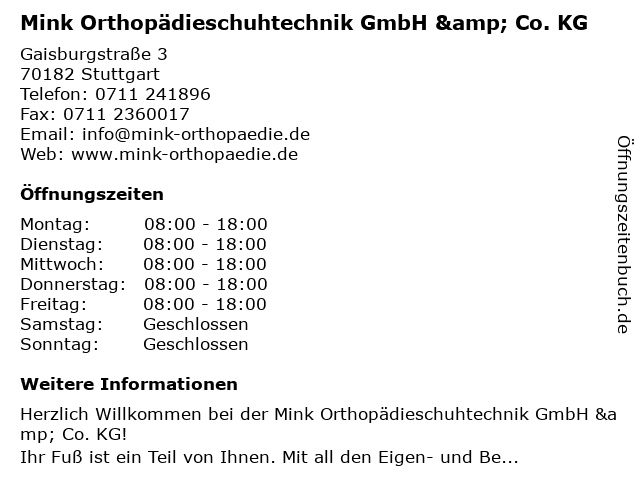 Mink Orthopädie-Schuhtechnik in Stuttgart: Adresse und Öffnungszeiten