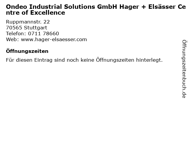 Ondeo Industrial Solutions GmbH Hager + Elsässer Centre of Excellence in Stuttgart: Adresse und Öffnungszeiten