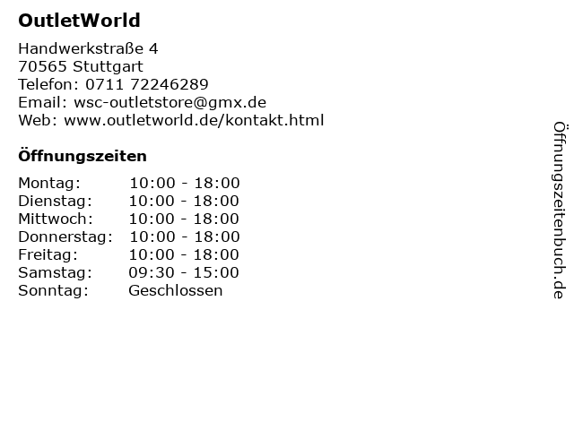 OutletWorld in Stuttgart: Adresse und Öffnungszeiten