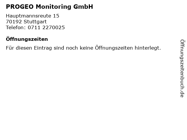 PROGEO Monitoring GmbH in Stuttgart: Adresse und Öffnungszeiten