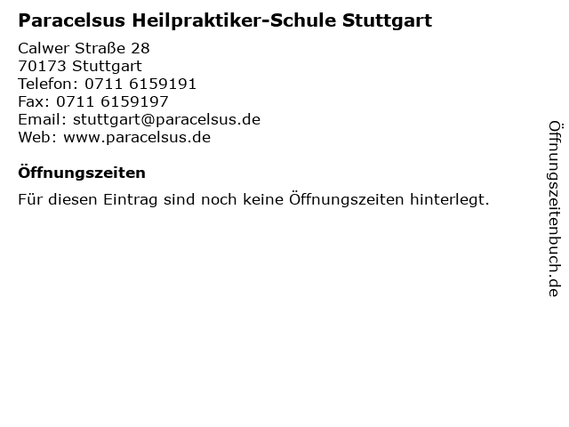 Paracelsus Heilpraktiker-Schule Stuttgart in Stuttgart: Adresse und Öffnungszeiten