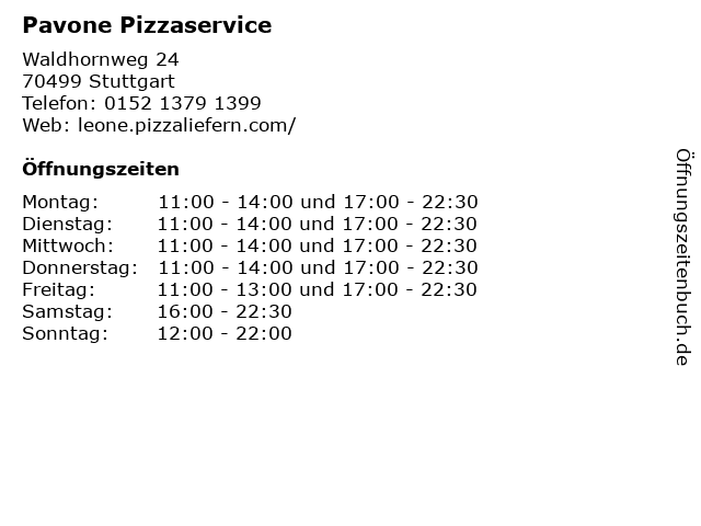 Pavone Pizzaservice in Stuttgart: Adresse und Öffnungszeiten