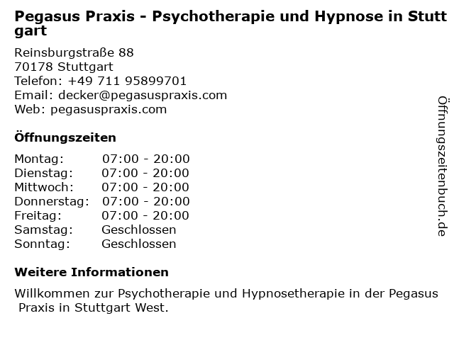 Pegasus Praxis (Sprechzeiten) in Stuttgart: Adresse und Öffnungszeiten