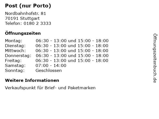 Post (nur Porto) in Stuttgart: Adresse und Öffnungszeiten