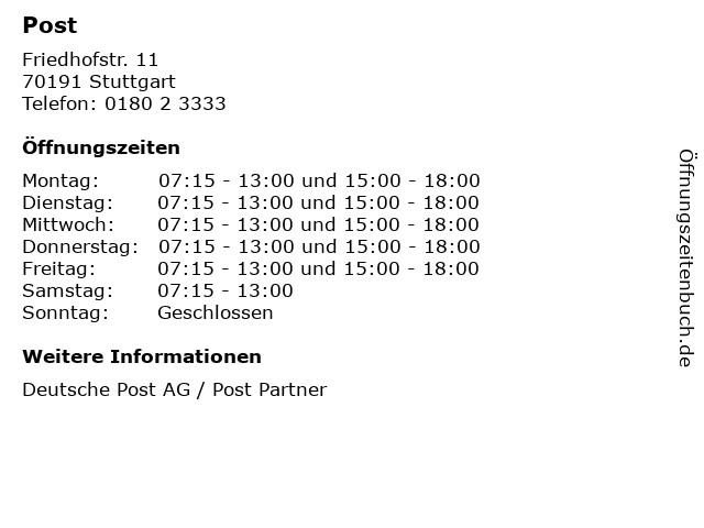 Post in Stuttgart: Adresse und Öffnungszeiten