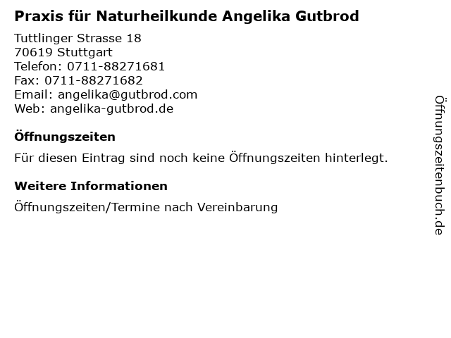 Praxis für Naturheilkunde Angelika Gutbrod in Stuttgart: Adresse und Öffnungszeiten