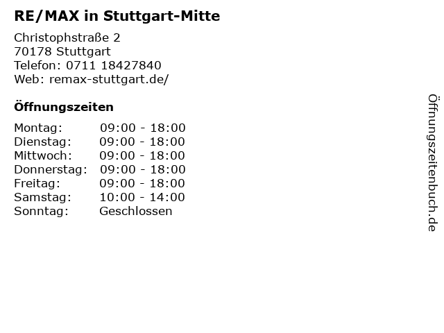 RE/MAX in Stuttgart-Mitte in Stuttgart: Adresse und Öffnungszeiten