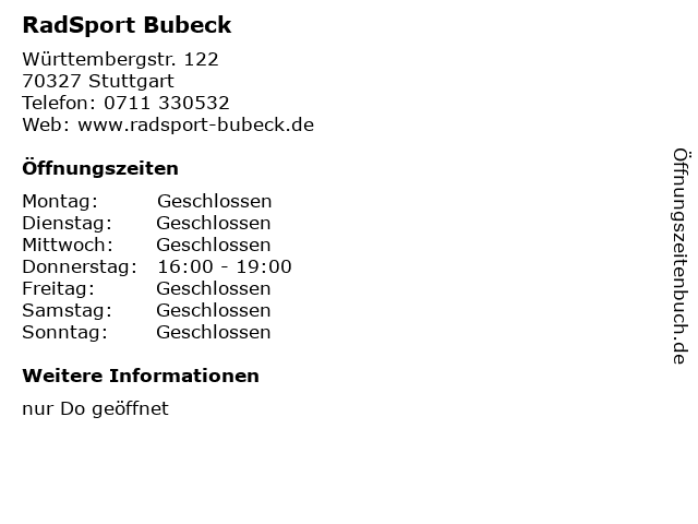 RadSport Bubeck in Stuttgart: Adresse und Öffnungszeiten