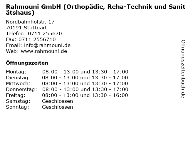 Rahmouni GmbH (Orthopädie, Reha-Technik und Sanitätshaus) in Stuttgart: Adresse und Öffnungszeiten