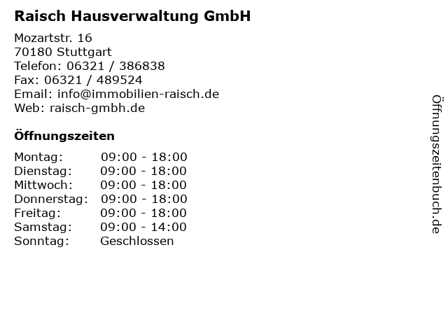 Raisch Hausverwaltung GmbH in Stuttgart: Adresse und Öffnungszeiten