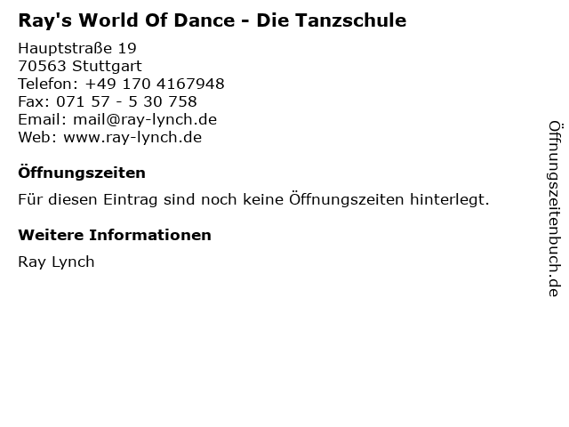 Ray's World Of Dance - Die Tanzschule in Stuttgart: Adresse und Öffnungszeiten
