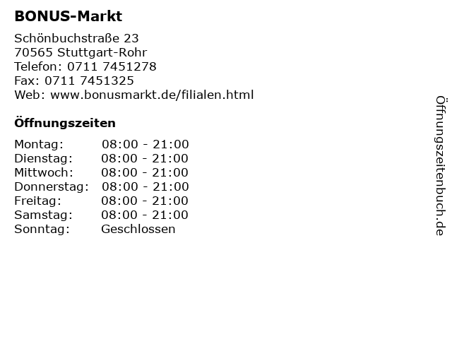 BONUS-Markt in Stuttgart-Rohr: Adresse und Öffnungszeiten
