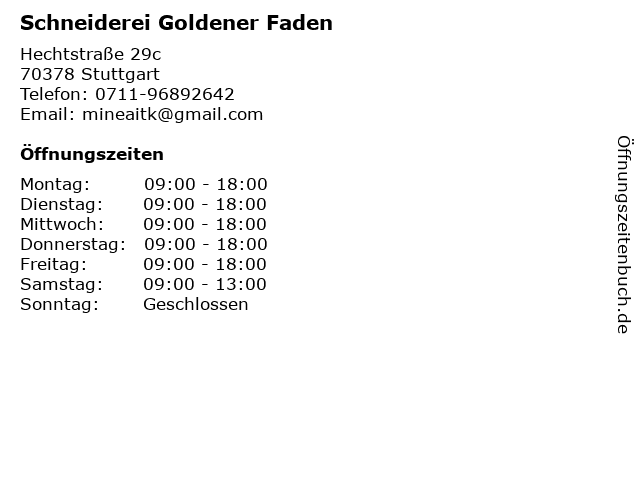 Schneiderei Goldener Faden in Stuttgart: Adresse und Öffnungszeiten