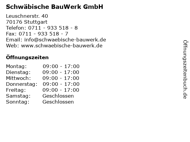 Schwäbische BauWerk GmbH in Stuttgart: Adresse und Öffnungszeiten