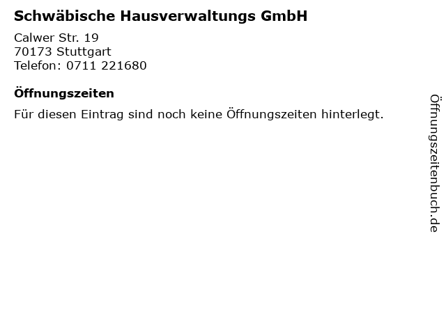 Schwäbische Hausverwaltungs GmbH in Stuttgart: Adresse und Öffnungszeiten