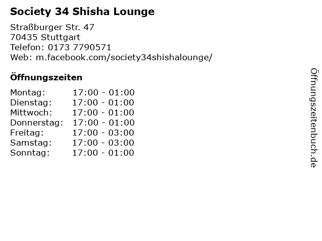 Society 34 Shisha Lounge in Stuttgart: Adresse und Öffnungszeiten