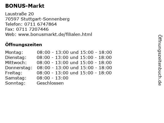 BONUS-Markt in Stuttgart-Sonnenberg: Adresse und Öffnungszeiten
