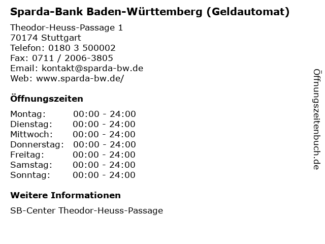 Sparda-Bank Baden-Württemberg (Geldautomat) in Stuttgart: Adresse und Öffnungszeiten