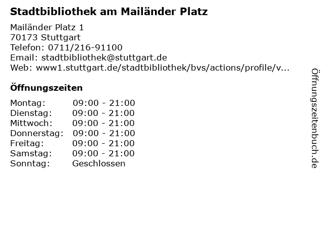 Stadtbibliothek am Mailänder Platz in Stuttgart: Adresse und Öffnungszeiten