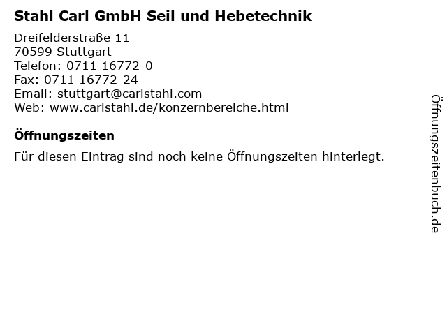 Stahl Carl GmbH Seil und Hebetechnik in Stuttgart: Adresse und Öffnungszeiten