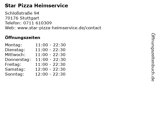 Star Pizza Heimservice in Stuttgart: Adresse und Öffnungszeiten
