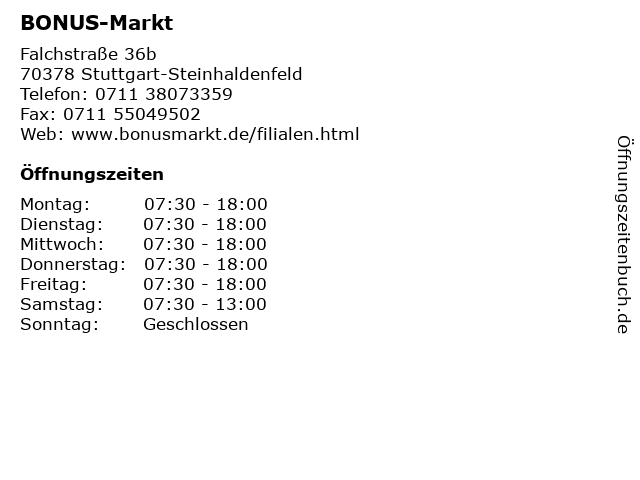 BONUS-Markt in Stuttgart-Steinhaldenfeld: Adresse und Öffnungszeiten
