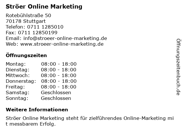 Ströer Online Marketing in Stuttgart: Adresse und Öffnungszeiten