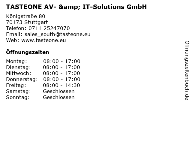 TASTEONE AV- & IT-Solutions GmbH in Stuttgart: Adresse und Öffnungszeiten