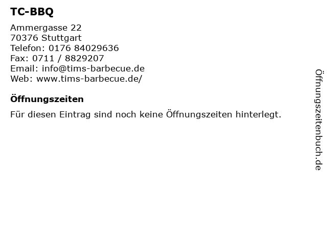 TC-BBQ in Stuttgart: Adresse und Öffnungszeiten