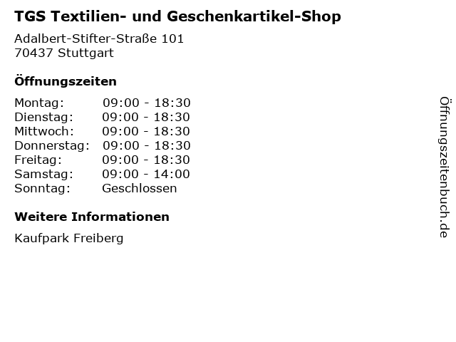 TGS Textilien- und Geschenkartikel-Shop in Stuttgart: Adresse und Öffnungszeiten
