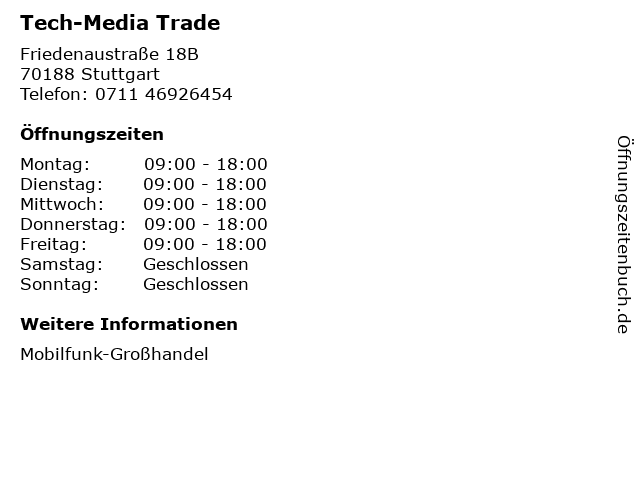Tech-Media Trade in Stuttgart: Adresse und Öffnungszeiten