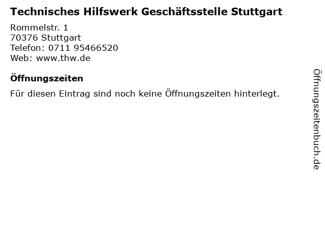 Technisches Hilfswerk Geschäftsstelle Stuttgart in Stuttgart: Adresse und Öffnungszeiten