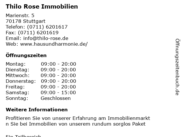 Thilo Rose Immobilien in Stuttgart: Adresse und Öffnungszeiten
