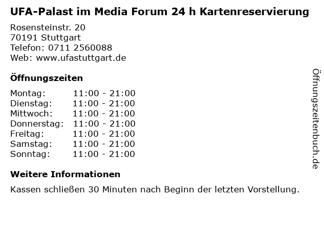 UFA-Palast im Media Forum 24 h Kartenreservierung in Stuttgart: Adresse und Öffnungszeiten