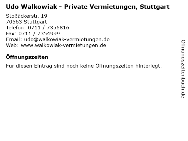 Udo Walkowiak - Private Vermietungen, Stuttgart in Stuttgart: Adresse und Öffnungszeiten