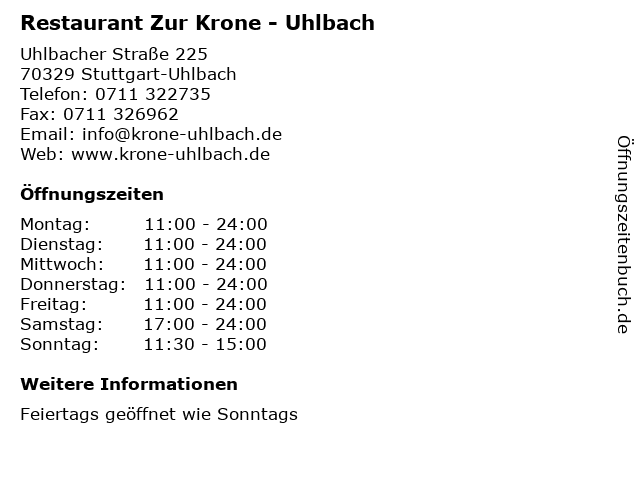 Restaurant Zur Krone - Uhlbach in Stuttgart-Uhlbach: Adresse und Öffnungszeiten