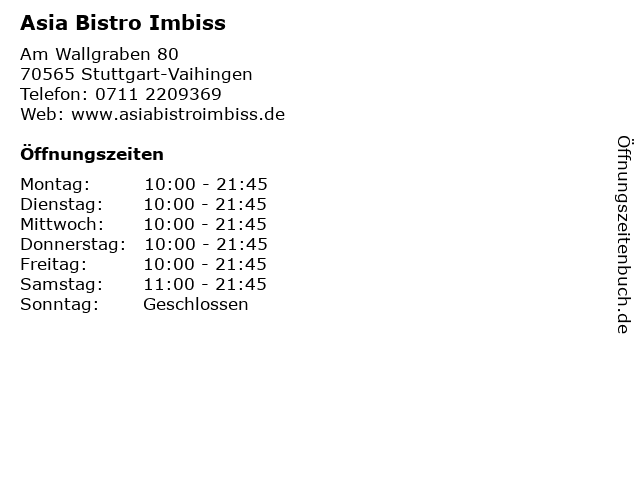 Asia Bistro Imbiss in Stuttgart-Vaihingen: Adresse und Öffnungszeiten