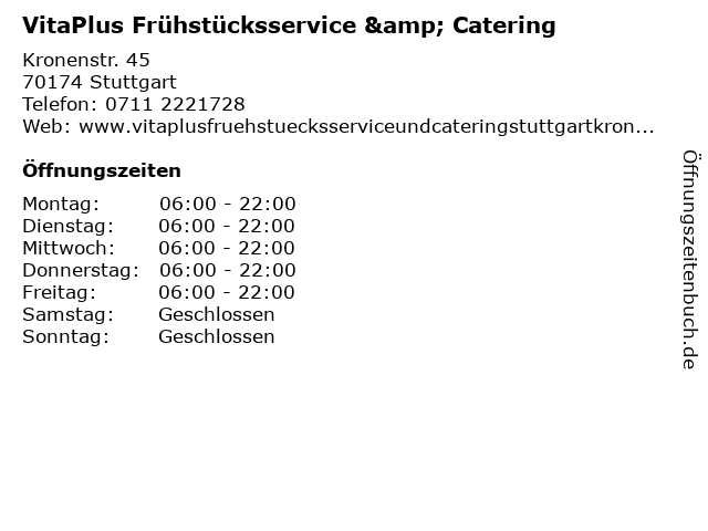VitaPlus Frühstücksservice & Catering in Stuttgart: Adresse und Öffnungszeiten