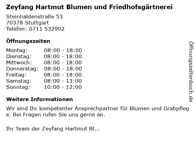 Zeyfang Hartmut Blumen und Friedhofsgärtnerei in Stuttgart: Adresse und Öffnungszeiten