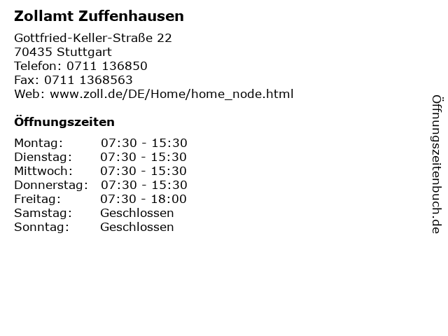 Zollamt Zuffenhausen in Stuttgart: Adresse und Öffnungszeiten