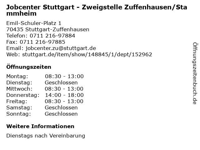 Jobcenter Stuttgart - Zweigstelle Zuffenhausen/Stammheim in Stuttgart-Zuffenhausen: Adresse und Öffnungszeiten