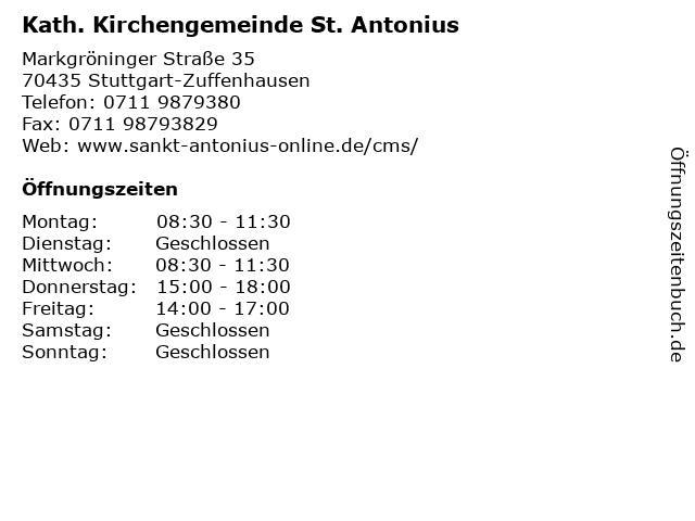 Kath. Kirchengemeinde St. Antonius in Stuttgart-Zuffenhausen: Adresse und Öffnungszeiten