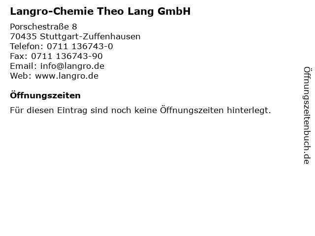 Langro-Chemie Theo Lang GmbH in Stuttgart-Zuffenhausen: Adresse und Öffnungszeiten