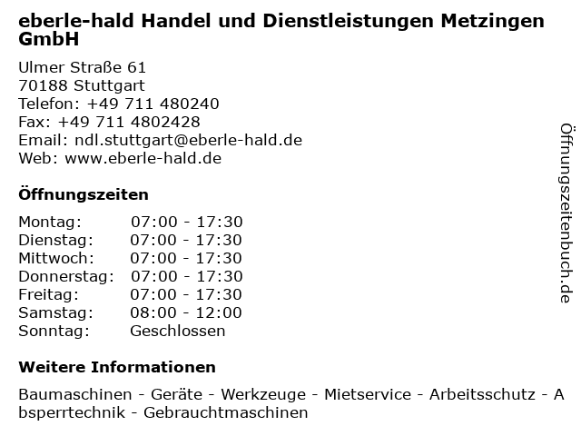 eberle-hald Handel und Dienstleistungen Metzingen GmbH in Stuttgart: Adresse und Öffnungszeiten