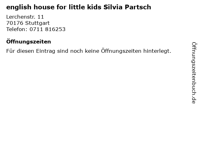 english house for little kids Silvia Partsch in Stuttgart: Adresse und Öffnungszeiten