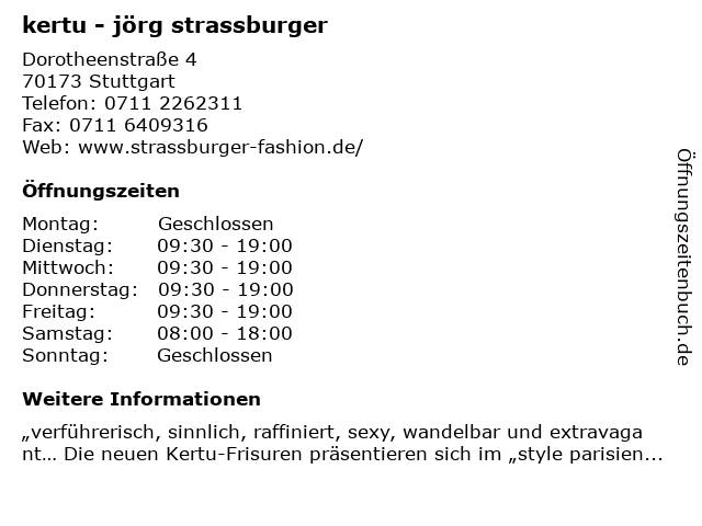 kertu - jörg strassburger in Stuttgart: Adresse und Öffnungszeiten