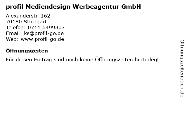profil Mediendesign Werbeagentur GmbH in Stuttgart: Adresse und Öffnungszeiten